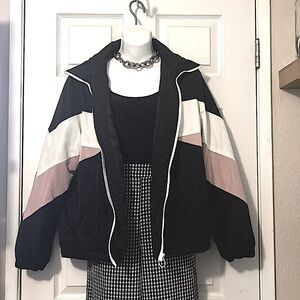 Love Tree Quilted Color Block Black White Pink Windbreaker Lightweight Jacket 1X